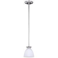 Canarm IPL256A01BPT New Yorker 1 -Light Pendant Fixture, Flat Opal Glass and Brushed Pewter