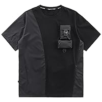 Men Techwear Cargo T-Shirt Oversized Patchwork Harajuku Streetwear Hip Hop T Shirts Summer Loose Tee Tops