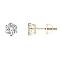 Small Unisex Brilliant 925 Sterling Silver 14K Yellow Gold Plated Round Flower Cluster Tiny Cute Hypoallergenic Cz Women's Men's Circle Screw Back Stud Earrings