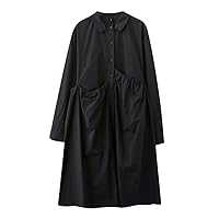 Long Sleeve Black Vintage Dresses for Women Loose Casual Drawstring Shirt Dress Elegant Clothing Spring Autumn