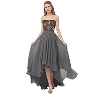 YINGJIABride Strapless Camo and Chiffon Wedding Guest Formal Dresses High Low Bridesmaid Dress