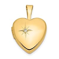 14k Gold 12mm With .01ct. Diamond Love Heart Photo Locket Pendant Necklace Jewelry Gifts for Women