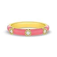 925 Sterling Silver Pink Enamel Ring Band With Clear Cubic Zirconia Stones for Preteens & Teens 5, 6, & 7 - Adorable Pink Flower Ring for Young Girls and Teens - Colorful and Trendy Teen Rings