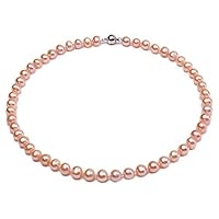 JYX Pearl Strand Necklace AA 8-9mm Natural Round Freshwater Cultured Pink Pearls Necklace 18