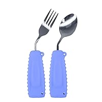 Adaptive Weighted Silverware Utensils Angled Spoon and Fork for Hand Tremors Parkinsons,Weighted Utensils with Non-Slip Easy Grip Handles for Independent Eating