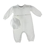 Baby Boys White Knit Coverall Set with Cap (3 Months)