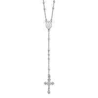 Sterling Silver Rhodium Plated Polished Beaded Rosary