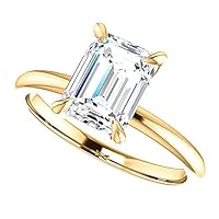10K Solid Yellow Gold Handmade Engagement Ring 3 CT Emerald Cut Moissanite Diamond Solitaire Wedding/Bridal Ring Set for Women/Her Propose Ring