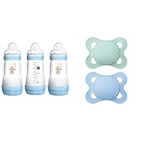 MAM Easy Start Anti-Colic Bottle 9 oz (3-Count), Baby Essentials, Medium Flow Bottles & Original Matte Baby Pacifier, Nipple Shape Helps Promote Healthy Oral Development, Sterilizer