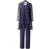 Mother of The Bride Pant Suits for Wedding Lace 3 Pieces Mother Jumpsuits Outfits Long Sleeve Formal Gowns