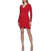 GUESS Womens Matte Jersey V-Neck Cocktail and Party Dress Red 6
