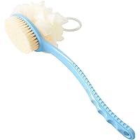 SK TRADES 2 in 1 Shower Body Brush with Loofah Sponge & Bristles Back Scrubber, Exfoliating Bath Brush with Curved Long Handle for Wet or Dry, Women and Men, Spa Washing Puff