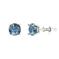 0.94cttw Round Cut Solitaire Genuine Blue Moissanite Unisex Pair of Designer Stud Earrings 18k White Gold Push Back