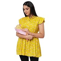 Made by Me Women's Floral Print Ruffle Sleeve Blouse - Yellow