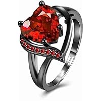 2.00Ctw Heart Cut Red Garnet Engagement Wedding Ring For Women's And Men's 14k Black Gold Finish