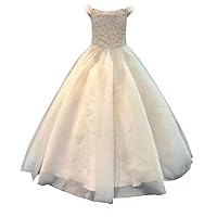 Mollybridal 2024 Off The Shoulder Princess Pearls Organza Flower Girls Dresses for Wedding Party Prom Kids Floor Length