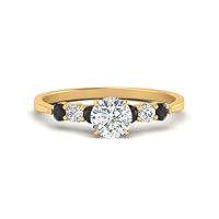 Choose Your Gemstone Round Accented Diamond CZ Ring yellow gold plated Round Shape Side Stone Engagement Rings Matching Jewelry Wedding Jewelry Easy to Wear Gifts US Size 4 to 12
