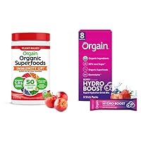 Orgain Organic Immune Support, Plant-Based Superfoods + Immunity Powder - Honeycrisp Apple (9.9oz Tub) & Organic Hydration Powder with Electrolytes + Superfoods - Berry (8 Travel Packets)