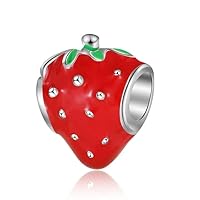 Adabus Silver Color Red Strawberry DIY Bead Jewelry Accessories Fits European Charm Bracelets A2245 - (Color: A2245)