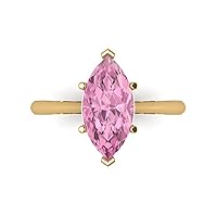Clara Pucci 2.45ct Marquise Cut Solitaire Pink Simulated Diamond 6-Prong Classic Designer Statement Ring Real 14k Yellow Gold for Women