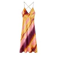 Sexy Tie Dyed Backless Dress Women Sleeveless Lace Up Long Dresses Summer Casual Street