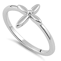 925 Sterling Silver Flower Cross Women Stackable Stacking Ring