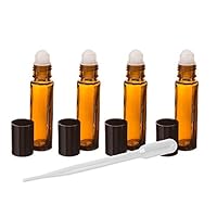 Grand Parfums 12 Essential Oil, Aromatherapy - Amber Glass Bottle with Roll On Applicator and Black Cap - 8 ml Package of 12 with 2 Free TransferPipettes