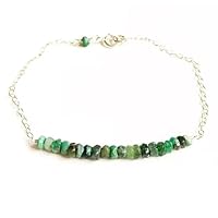 Natural Emerald 3.5mm Rondelle Shape Rough Cut Gemstone Beads 7 Inch Silver Plated Clasp Bracelet For Men, Women. Natural Gemstone Stacking Bracelet. | Lcbr_02501