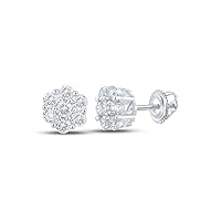 The Diamond Deal 14kt White Gold Mens Round Diamond Flower Cluster Earrings 1/2 Cttw
