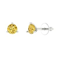 0.4ct Round Cut Solitaire Canary Yellow Unisex 3 prong Stud Martini Earrings 14k White Gold Screw Back conflict free Jewelry