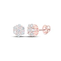 10K Rose Gold Mens Diamond Flower Cluster Earrings 3/4 Ctw.