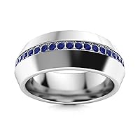 2.05Ctw Round Cut Sapphire Simulated Diamond Eternity Fancy Men's Ring 14K White Gold Plated
