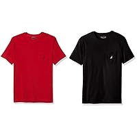 Nautica Men's Solid Crew Neck Short Sleeve Pocket T-Shirt, Red/True Black (2 Pack), 5X Big