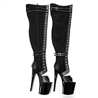 20cm High Heels Over The Knee Boots Gothic Belt Buckle Peep Toe Women 8Inch Pole Dance Shoes Sexy Exotic Dancer Nightclub Queen