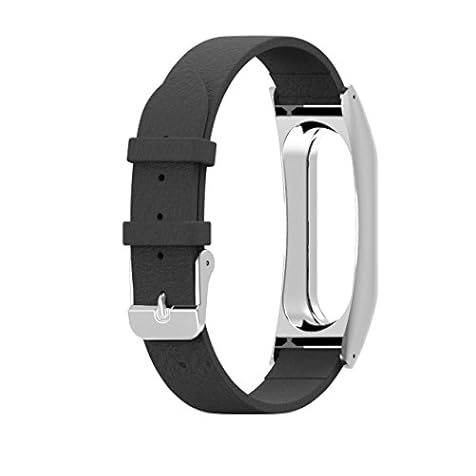 Xiaomi Mi Band 2 bands Pinhen Leather Wrist Blet Strap Wristband Bracelet Accessories With Metal Frame For Xiaomi Mi Band 2 Smart Watch Miband (LeatherA Black)