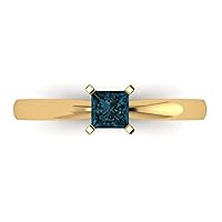 0.6 ct Princess Cut Solitaire London Blue Topaz Classic Anniversary Promise Engagement ring Solid 18K Yellow Gold for Women