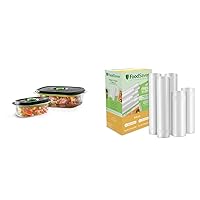 FOODSAVER 2116382 Preserve & Marinate Vacuum -Containers,1-3 cup and 1-10 cup, Clear (Count-2) & Vacuum Sealer Bags, Rolls for Custom Fit Airtight Food Storage and Sous Vide