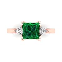 Clara Pucci 2.32 ct Brilliant Princess Cut Simulated Emerald 14k Rose Gold 3 Stone anniversary Wedding Engagement Ring