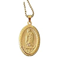 Men Women Gold Finish Virgin Mother Mary Stainless Steel Pendant 24