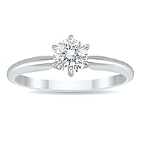AGS Certified 1/2 Carat Diamond Solitaire Ring in 14K White Gold (K-L Color, I2-I3 Clarity)