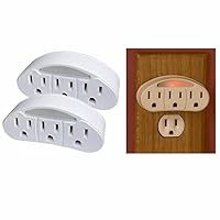2 Pack 3 Outlet Wall Plug with Sensor Night Light Grounded AC Power Tap Adapter