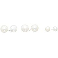 Amazon Collection Sterling Silver 3 Pairs Pearl Stud Earring Sets 4mm/6mm/7mm