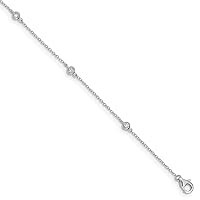 Sterling Silver Rhodium-plated Bezel CZ w/2in ext Anklet