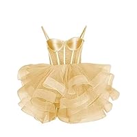 Spaghetti Strap Short Tiered Prom Dresses Glitter Tulle Homecoming Dresses 2024 Sweetheart Corset Cocktail Party Gowns