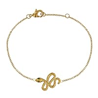 Gold Plated Bracelet Snake with Green Eyes