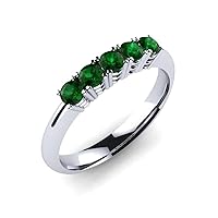 Sterling Silver 925 Emerald Round 3.00mm Five Stone Mini Ring With Rhodium Plated | Beautiful Evergreen Design Ring For Everyday Accessories.