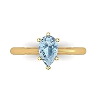 Clara Pucci 1.1 ct Brilliant Pear Cut Solitaire Aquamarine Classic Anniversary Promise Engagement ring Solid 18K Yellow Gold for Women
