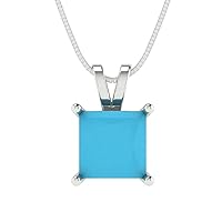 Clara Pucci 2.45ct Princess Cut Designer Simulated Blue Turquoise Gem Solitaire Pendant Necklace With 16