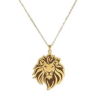 Lion Pendant Necklace Stainless Steel Chain Classic Animal King Jewelry for Women Men Girls Boys Gifts