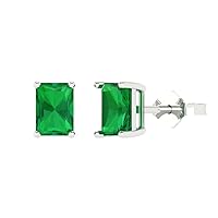 Clara Pucci 2.0 ct Cut Solitaire Simulated Green Emerald Pair of Designer Stud Earrings Solid 14k White Gold Push Back